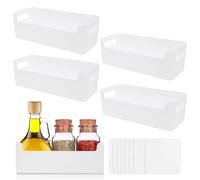 Griwuut 4 Pcs Plastic Storage Basket, White Storage Boxes, Narrow Plastic Storage Boxes Rectangle with Handle, Cupboard, and Bathroom Organizer on Shelves
