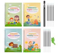 Griwuut Magic Grooved Practice Copybook 4 Pack with Pens,Magic Practice Copybook for Kids,calligraphy practice books, Reusable Hand Writing Practice Book Kit with Sight Words