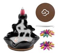 Griwuut Waterfall Backflow Incense Burner, Ceramic Incense Cone Holder for Meditation, Relaxation, Purification and Yoga Gifts with 60 Cones, Tongs and a Table Mat