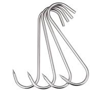 Grizef 10 Inch S-Hook Meat Hooks Heavy Duty Stainless Steel Meat Processing Butcher Hook Hanging Drying BBQ Grill Cooking Metal Meat Hooks for Butcher, Farmer, Hunter（4 Pack-6MM） (10INCH-6MM)