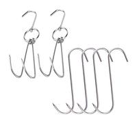Grizef 2pcs 10inch Stainless Steel Roast Duck Double Meat Hooks + 4pcs 5 inch S-Hooks for Bacon Hams Meat Processing Butcher Hook Hanging Drying BBQ Grill Cooking Smoker Hook Tool （6pcs）