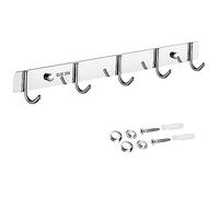 Grizef 5 Hooks 14inch SUS304 Stainless Steel Coat Hanger Clothes Rack Heavy Duty Clothes Hat Holder, Towel Coat Hook Rack Wall Mounted Rail Shelf for Coats, Hats, Scarves, Key
