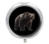 Grizzlies Bear Small Pill Organizer with 3 Compartments Travel Medicine Case Portable Round Vitamin Storage Box