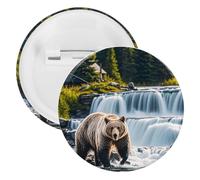 Grizzlies in River Falls Badge Metal Round Pins, Lightweight Brooch for Backpack, Fashion Button Pins Badge for Shirts, Jackets, Shawl Coat, Unisex, 12PCS, Tinplate, metal round pins