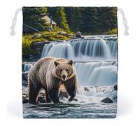 Grizzlies in River Falls Drawstring Bags Dust-proof Storage Bag Breathable Canvas Bag Reusable Muslin Bag for Party Wedding Xmas Gift Bag
