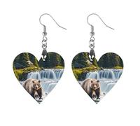 Grizzlies in River Falls Wooden Earrings for Women, Vintage Elegant Wood Jewelry, Lightweight Earrings for Wedding, Party, Everyday Jewelry Gift, Circular, Wood, wood