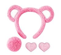 Grizzly Bear Accessory Kit - 4-Pack Fuzzy Animal Ear Headbands & Tails | Size Fits All Plush Props for Kids & Adults for Valentine's Day, New Year, and Family Vacations