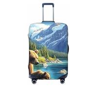 Grizzly Bear and Cub Snow Mountain Forest Elastic Travel Luggage Cover Suitcase Protector, Print Suitcase Baggage Cover Anti-Scratch