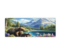 Grizzly Bear And Cub Snow Mountain Forest Mouse Pad In Big Extended Non-Slip Rubber Base Mousepad With Stitched Edges Gaming Pc Desktop Large Mouse Pad 11.8x31.5
