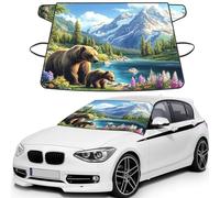 Grizzly Bear And Cub Snow Mountain Forest Print Car Windshield Cover For Ice And Snow Universal Fit For Most Cars Multifuntional Ice Protector Keep Snow Frost Off