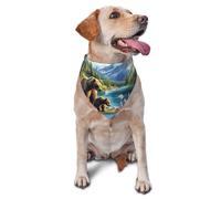 Grizzly Bear And Cub Snow Mountain Forest Printed Graphic Pet Triangle Scarf For Dogs & Cats, Adjustable Cute Pet Bandana For & Photo Shoots