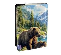 Grizzly Bear and Cub Snow Mountain Forest Printed Passport Holder,Travel Pu Leather Passport Cover Case Organiser for Men Women,6.5 Inch