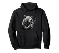 Grizzly Bear Blowing Wishes Funny Dandelion Distressed Pullover Hoodie