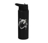Grizzly Bear Blowing Wishes Funny Dandelion Distressed Stainless Steel Insulated Water Bottle
