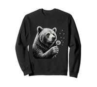 Grizzly Bear Blowing Wishes Funny Dandelion Distressed Sweatshirt