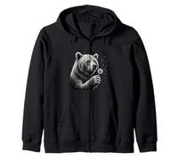 Grizzly Bear Blowing Wishes Funny Dandelion Distressed Zip Hoodie