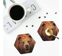 Grizzly Bear Coasters for Drinks 4 Pack Non-slip Leather Coasters Round cup mat for home Tabletop Decor 10 cm