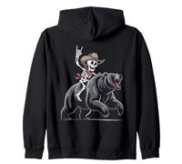 Grizzly Bear Cowboy Skeleton Halloween Zip Hoodie