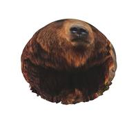 Grizzly Bear Double Layer Waterproof Shower Cap, Extra Large Soft Elastic Band, Reusable Bath Cap For Women Men,Full Print Design
