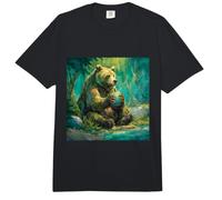 Grizzly Bear Drinking Bubble Tea in Forest Comfort Colors Adult Heavyweight T-Shirt