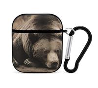 Grizzly Bear Earphone Case Cover Compatible with AirPods 1&2 Shockproof Bluetooth Headset Case Black-style