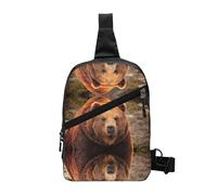 Grizzly Bear Foldable Sport Sling Bag,Lightweight Crossbody Chest Pack with Multiple Pockets,Water-Resistant Polyester Fabric,Compact Travel Daypack