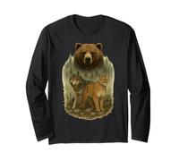 Grizzly Bear Gray Wolf Mountain Lion Tee Animal Graphic Long Sleeve T-Shirt
