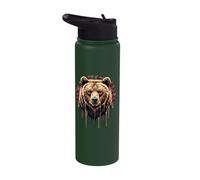 Grizzly Bear Head Dripping Paint Forest Berries Stainless Steel Insulated Water Bottle