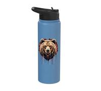 Grizzly Bear Head Dripping Paint Forest Berries Stainless Steel Insulated Water Bottle