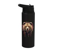 Grizzly Bear Head Dripping Paint Forest Berries Stainless Steel Insulated Water Bottle