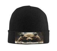 Grizzly Bear Knit Beanie Hat for Men/Women Men's Knit Cuffed Beanie - Knit Hats for Winter Soft and Warm, Black, One size