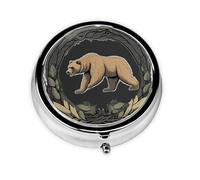 Grizzly Bear Mini Round Pill Box, can be Put into Wallet, Pocket, Light and Convenient, 3 Compartment Pill Box, Portable Pill Box,