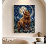 Grizzly Bear Moon Mosaic Canvas Wall Art 12x16