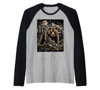 Grizzly Bear Moon Wilderness Wildlife Mountain Art Raglan Baseball Tee