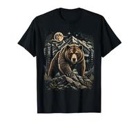 Grizzly Bear Moon Wilderness Wildlife Mountain Art T-Shirt