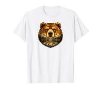 Grizzly Bear, Mountain Lake Wilderness, Wildlife Reflection Value Graphic T-Shirt, Men, White, L