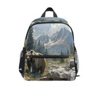 Grizzly Bear Mountains Toddler Backpack for Boys Girls, Travel Backpack with Name Tag Little Kid's Backpacks, 3-8 Years, Grizzly Bear Mountains, M, Cute Backpacks