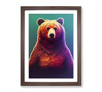 Grizzly Bear No.1 Framed Print | A2 Walnut Framed Wall Art | Ready to Hang | Modern Animal Picture | Living Room Bedroom Lounge Office