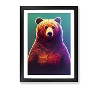 Grizzly Bear No.1 Framed Print | A3 Black Framed Wall Art | Ready to Hang | Modern Animal Picture | Living Room Bedroom Lounge Office