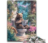 Grizzly Bear on The Toilet Jigsaw Puzzles for Teenagers,Challenging Game Toys Every Piece Is Unique - Challenging Family Fun Game (50x75cm)