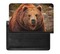 Grizzly Bear Passport Cover Family Printed Leather Passport Holder Minimalist Front Pocket Slim Travel Wallet Cover Case Lightweight Credit Card Holder for Women Men