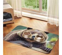 Grizzly Bear Pet Feeding Mat Absorbent Pu Leather Dog Cat Food Mats Contain Spills Protects Floors, Anti-Slip Rubber Backing Dog Bowl Mats Easy Clean Pet Placemats 30x45cm