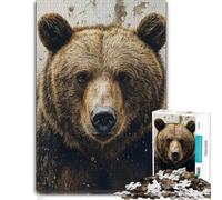 Grizzly Bear Portrait Against Grunge Wall Jigsaw Puzzle, 1000 Piece | A printed paper puzzle around the table for shared leisure.
