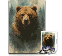 Grizzly Bear Portrait in Forest Jigsaw Puzzles 1000 Pieces for Teenagers Cognitive Development Fun Game Special Thoughtful Celebration Present Size 38x26cm