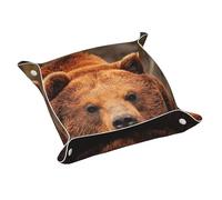 Grizzly Bear Print Leather Valet Tray For Women,Travel Organizer, Trinket Jewelry Cosmetic Organizer Tray