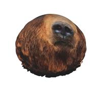 Grizzly Bear Print Shower Cap, Lined Shower Cap For Women Reusable, Double Layer Waterproof Bath Cap