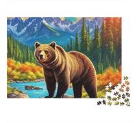Grizzly Bear River Landscape 1000 Piece Jigsaw Puzzle for Adults 52x38cm/1000pcs