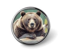Grizzly Bear Round Aluminum Alloy Pin Badge Lapel Pin