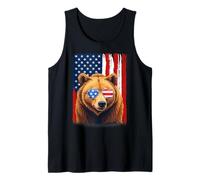 Grizzly Bear US America Flag Men Women 4th of July Patriotic Tank Top
