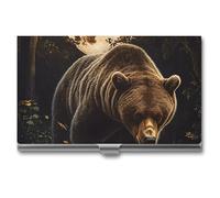 Grizzly Bear Walking Through Forests Business Card Wallet Credit Card Holder Metal Square Small Pocket Purse